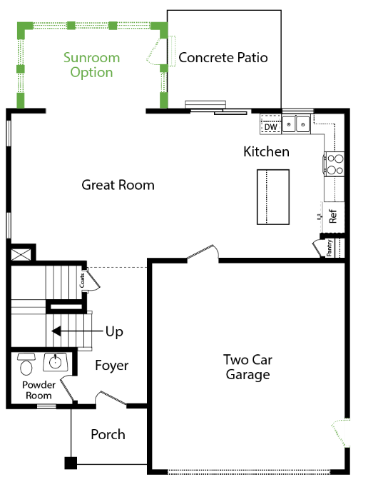 first floor drawing with greta room, kitchen, sunporch